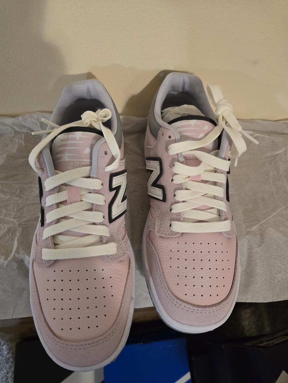 New Balance Women's Pink and Cream Suede Low-Top Sneakers